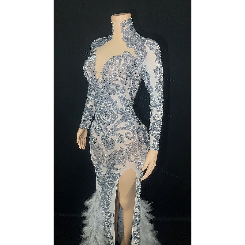 Shipping Dropship Dress Factory - OEM/ODM NOVANCE Sparkling Diamonds Sexy Slit Long Gray Color