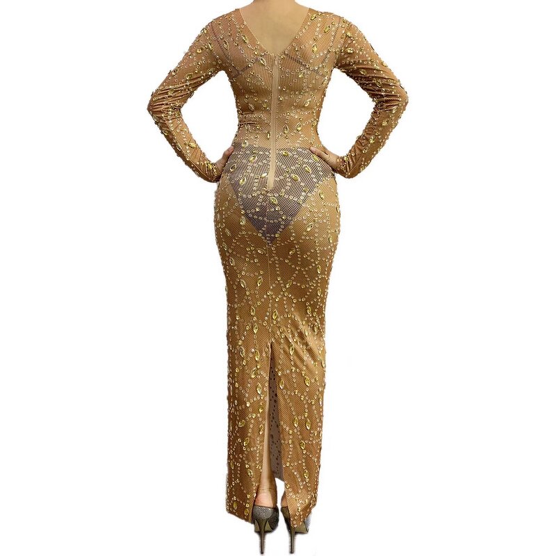 Gold Trending Dress Manufacturer - OEM/ODM Novance Y2010 2021 New Arrivals Perspective Rhinestone Long