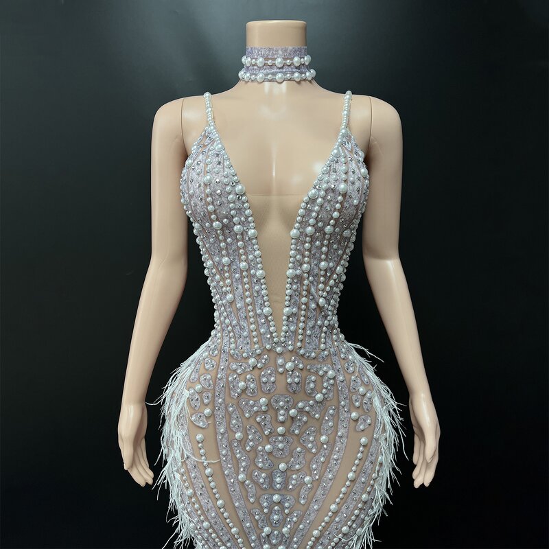 New Year Party Dress Factory - OEM/ODM NOVANCE 5315 Sleeveless Elegant Feather White Sexy V Neck