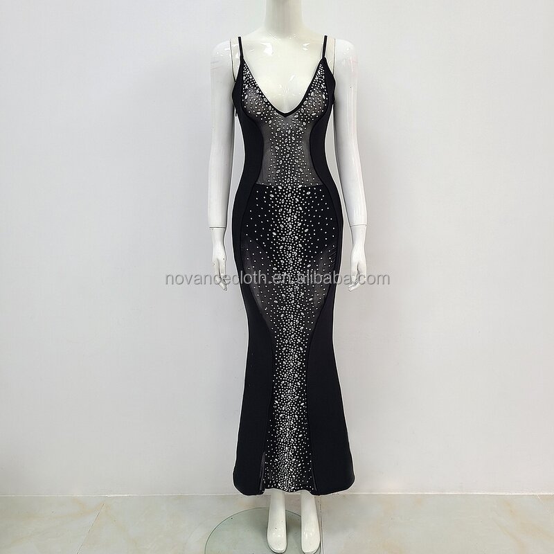 Brand Dress Manufacturer - OEM/ODM Novance Elegant See Through Fish Tail Rhinestone Sequined Sexy