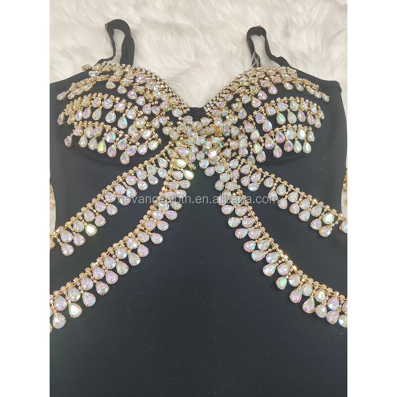 Vintage Dress Factory - OEM/ODM NOVANCE B3165-B Fall 2022 Graceful Sexy Deep V Blingbling Crystal