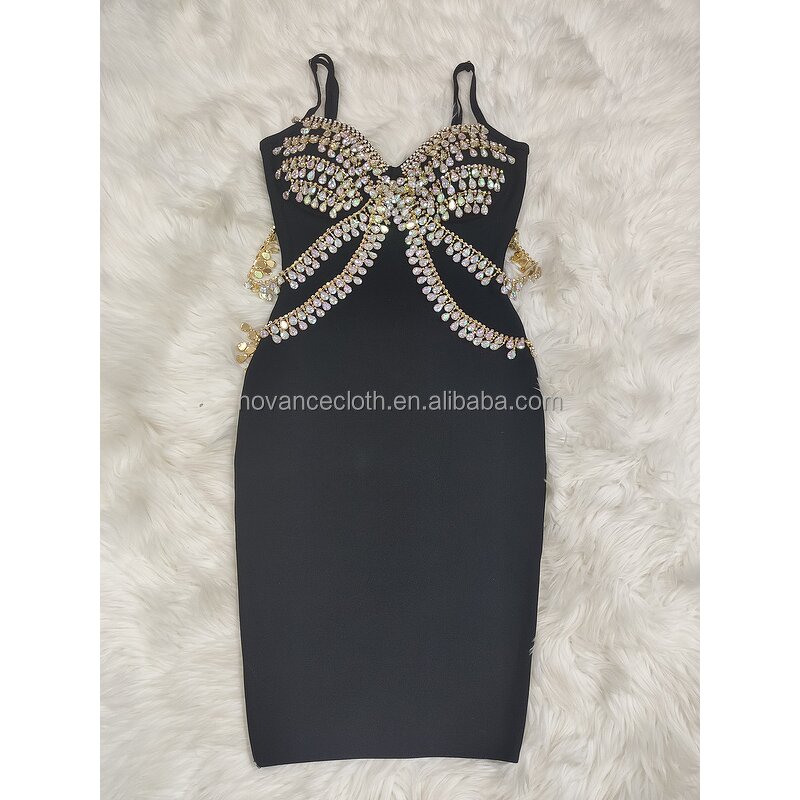 Vintage Dress Factory - OEM/ODM NOVANCE B3165-B Fall 2022 Graceful Sexy Deep V Blingbling Crystal