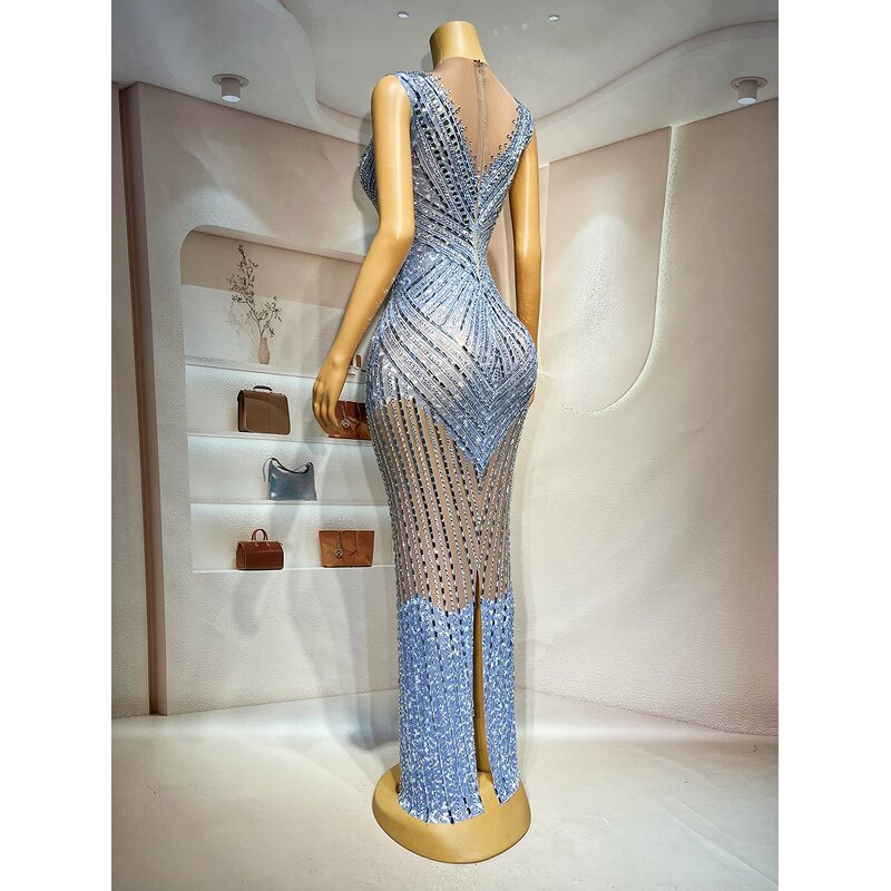 Formal Maxi Dress Manufacturer - OEM/ODM Novance Y4610 Wholesale Rhinestone Slit Elegant Sleeveless