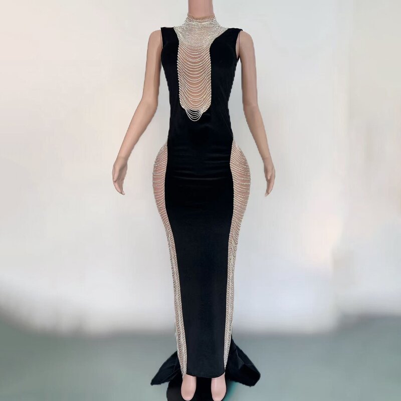 Summer Dress Factory - OEM/ODM NOVANCE Y5421 Women Shiny Diamonds Tube Black Elegant Party