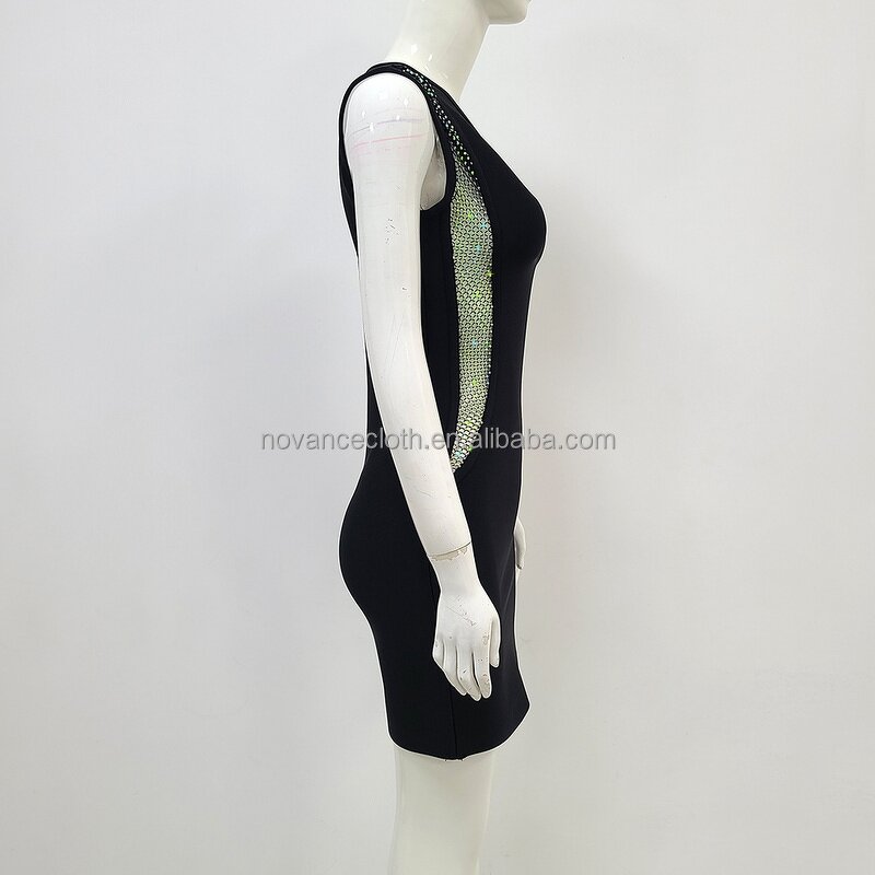 Designer Clothes Factory - OEM/ODM Novance B3249 Shiny Sexy Deep V High End Evening Dresses Mini