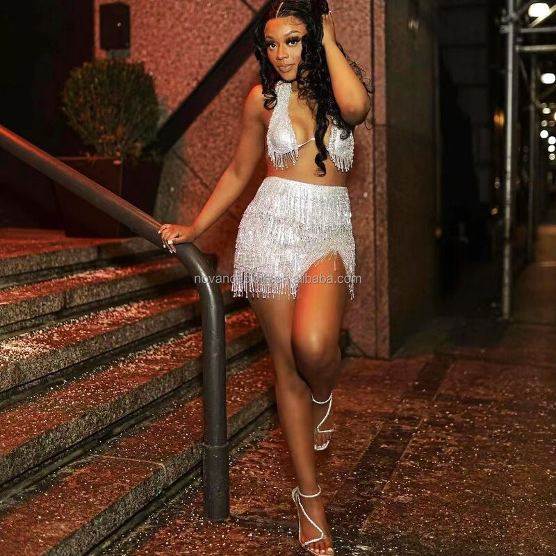 Sexy Rhinestone Club Dress Manufacturer - OEM/ODM Novance 2023 Diamond Crystal Fringe 2 Pcs Coverups