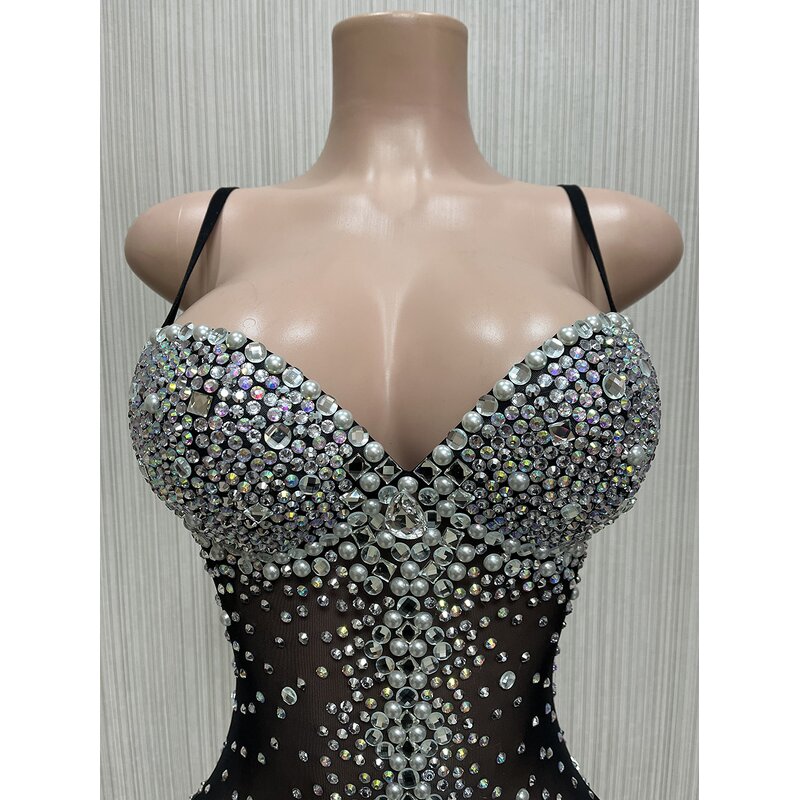 Online Shopping Factory - OEM/ODM Nocance Novanc Y1443 Shinny Pearl Diamond Mini Bodysuits Mesh