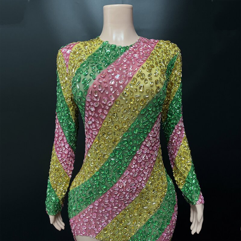 Rhinestone Evening Dress Factory - OEM/ODM Novance Y3285 Colorful Shining Long Sleeve Sexy