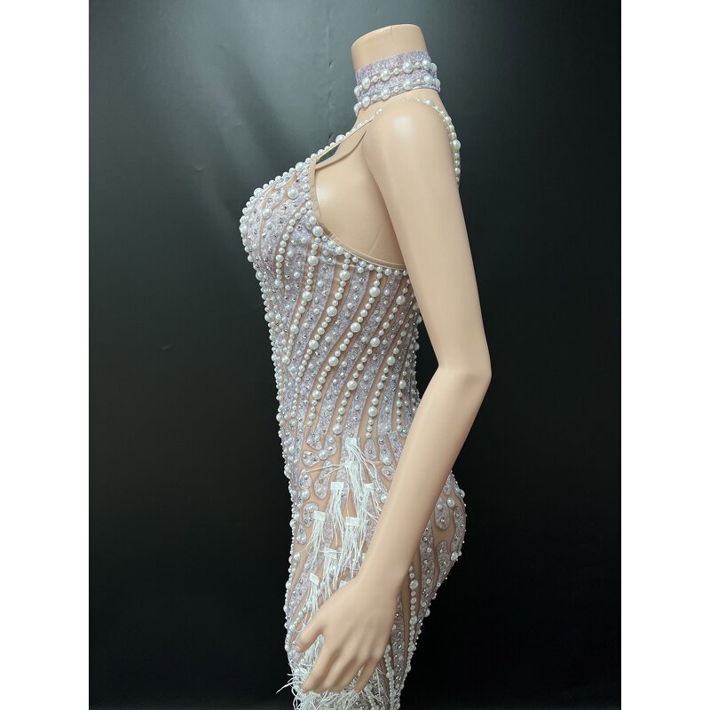 New Year Party Dress Factory - OEM/ODM NOVANCE 5315 Sleeveless Elegant Feather White Sexy V Neck
