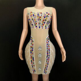 Sparkling Dress Manufacturer - OEM/ODM NOVANCE 2023 Colorful Diamonds Sexy Transparent Sleeveless