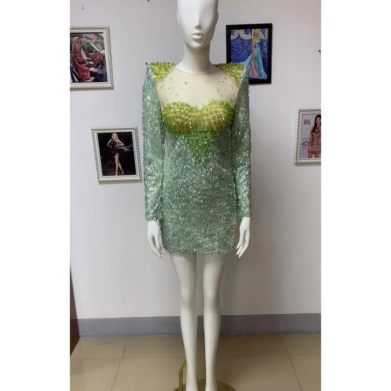 New Product Dress Factory - OEM/ODM NOVANCE Shiny Crystals Sequins Sexy Tube Top Light Green