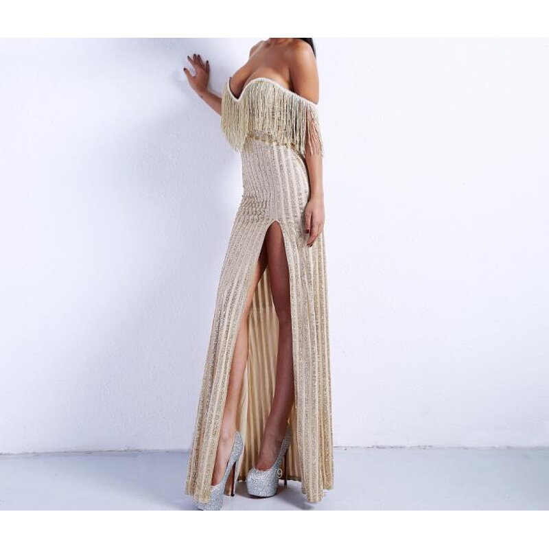 Ladies Party Dress Factory - OEM/ODM Bling Gold Sequin Luxury Long Bridesmaid Sequin Evening