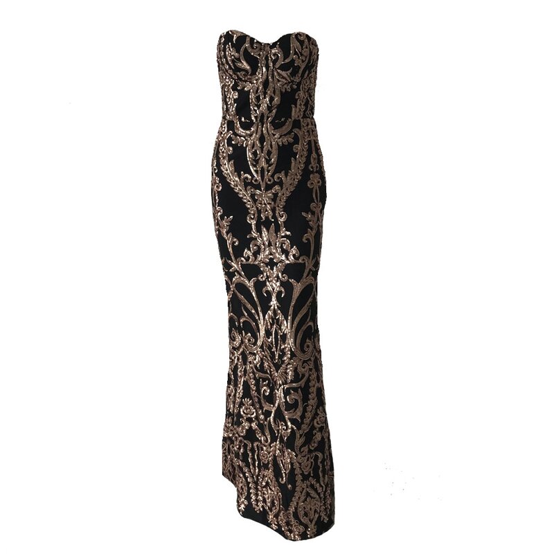 Sexy Sequins Dress Factory - OEM/ODM Sweetheart V Neck Embroidery Sequins Long Maxi Evening