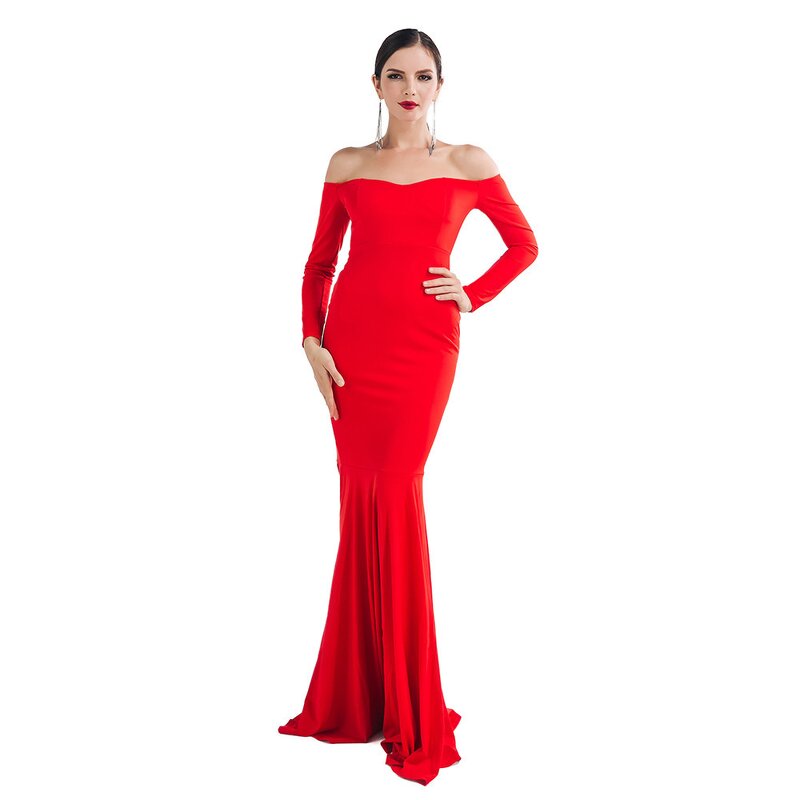 Women's Fashion Dress Manufacturer - OEM/ODM Red Sexy Off Shoulder Long Tube Beading Evening