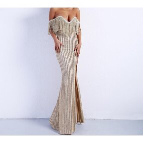 Ladies Party Dress Factory - OEM/ODM Bling Gold Sequin Luxury Long Bridesmaid Sequin Evening