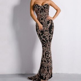 Sexy Sequins Dress Factory - OEM/ODM Sweetheart V Neck Embroidery Sequins Long Maxi Evening