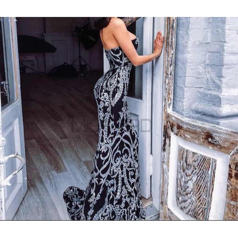 Sexy Sequins Dress Factory - OEM/ODM Sweetheart V Neck Embroidery Sequins Long Maxi Evening