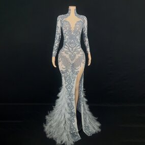 Shipping Dropship Dress Factory - OEM/ODM NOVANCE Sparkling Diamonds Sexy Slit Long Gray Color