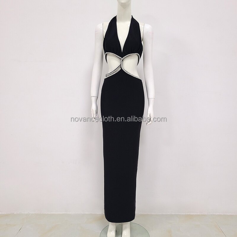 Sexy Outfits Manufacturer - OEM/ODM 2022 Hollow Out Maxi Women Party Dress Kaftan Shiny Crystals