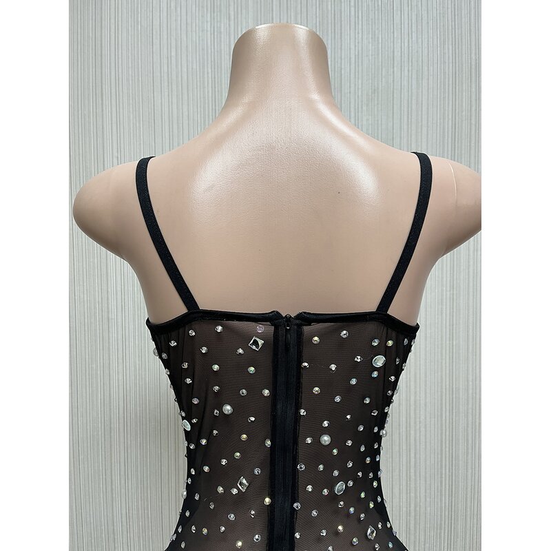 Online Shopping Factory - OEM/ODM Nocance Novanc Y1443 Shinny Pearl Diamond Mini Bodysuits Mesh
