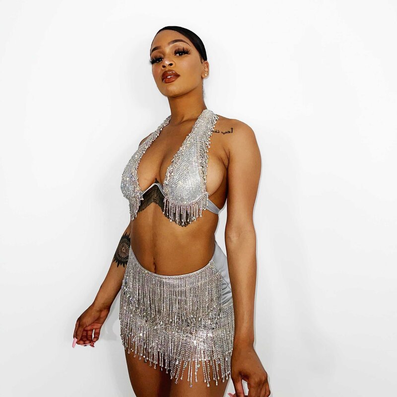 Sexy Rhinestone Club Dress Manufacturer - OEM/ODM Novance 2023 Diamond Crystal Fringe 2 Pcs Coverups