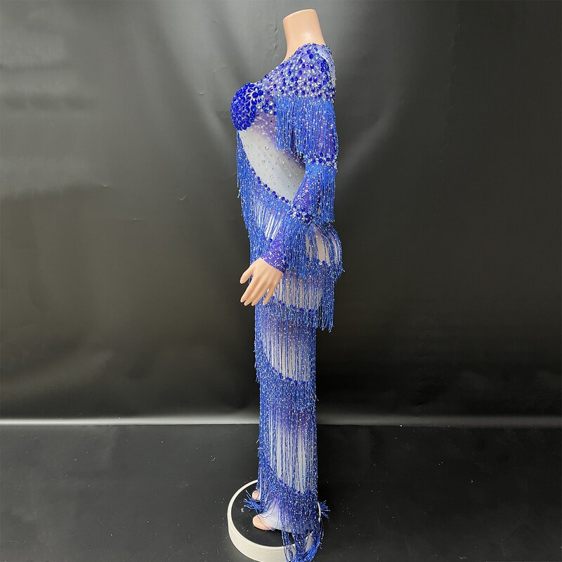 Evening Party Dress Manufacturer - OEM/ODM Novance Y5045 Blue Rhinestones Tassels Elegant Fashion