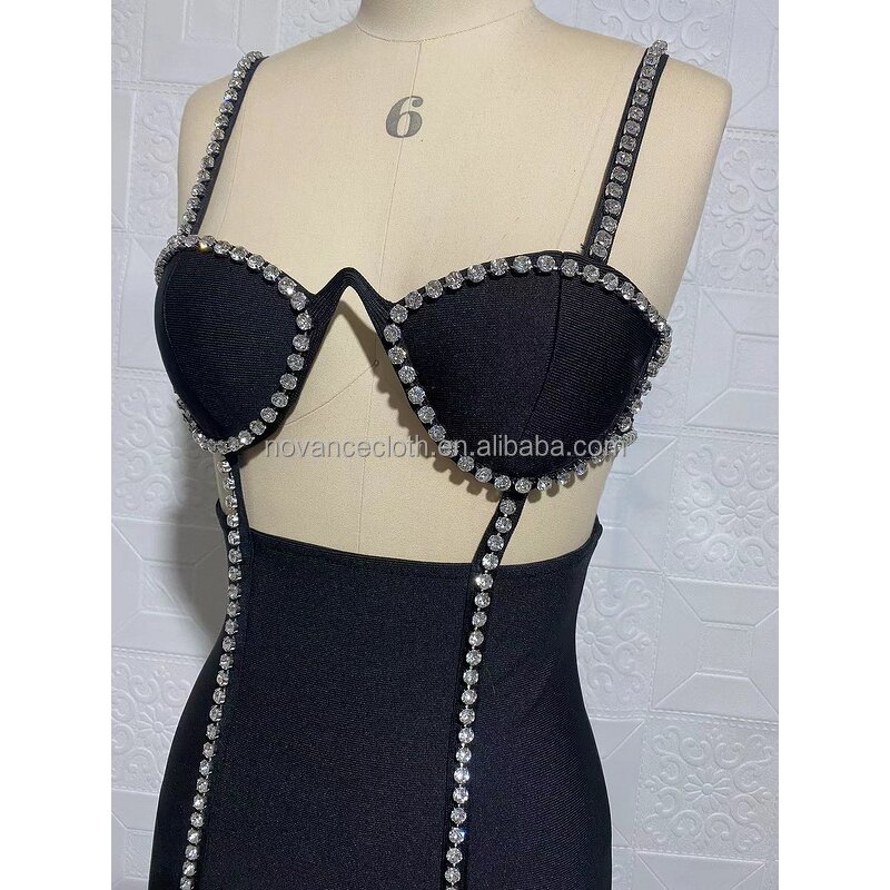 Hollow Out Dress Factory - OEM/ODM Novance B3203 Shiny Crystals Short Evening Off Shoulder Sexy