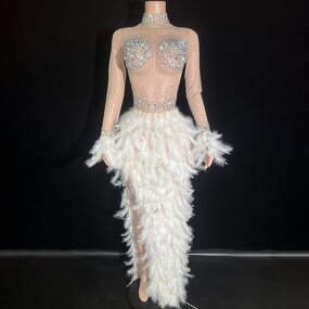 New Fashion 2025 Dress Factory - OEM/ODM Novance Y4717 Trending Clothing Women Party White Feathers