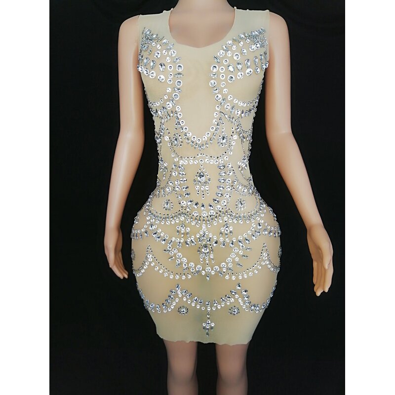 Pleated Evening Dress Factory - OEM/ODM NOVANCE Sexy Sheer Shiny Diamonds Luxury Beading