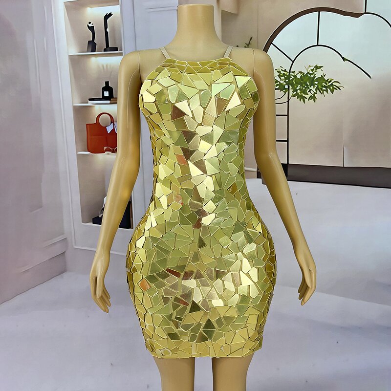 Hot Products Dress Factory - OEM/ODM Novance Y4491 Golden Irregular Mirror-like Sequins Cocktail