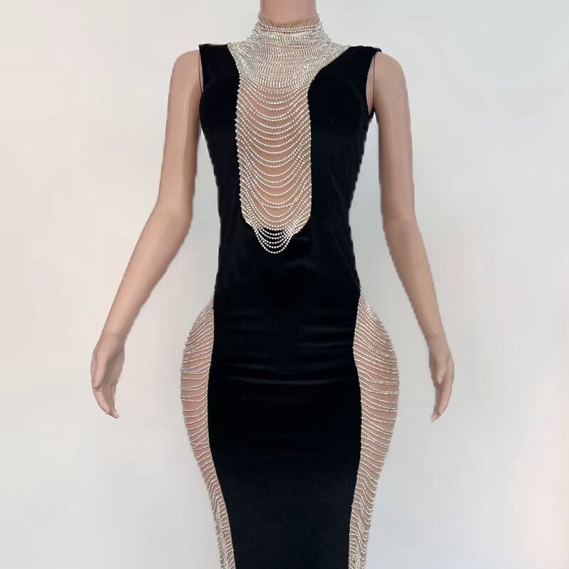 Summer Dress Factory - OEM/ODM NOVANCE Y5421 Women Shiny Diamonds Tube Black Elegant Party