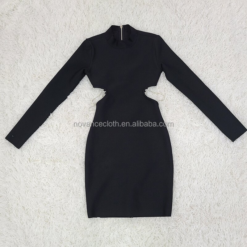 Black Show Waist Dress Manufacturer - OEM/ODM Novance B3199 Formal Elegant Shiny Rhinestone Fringed