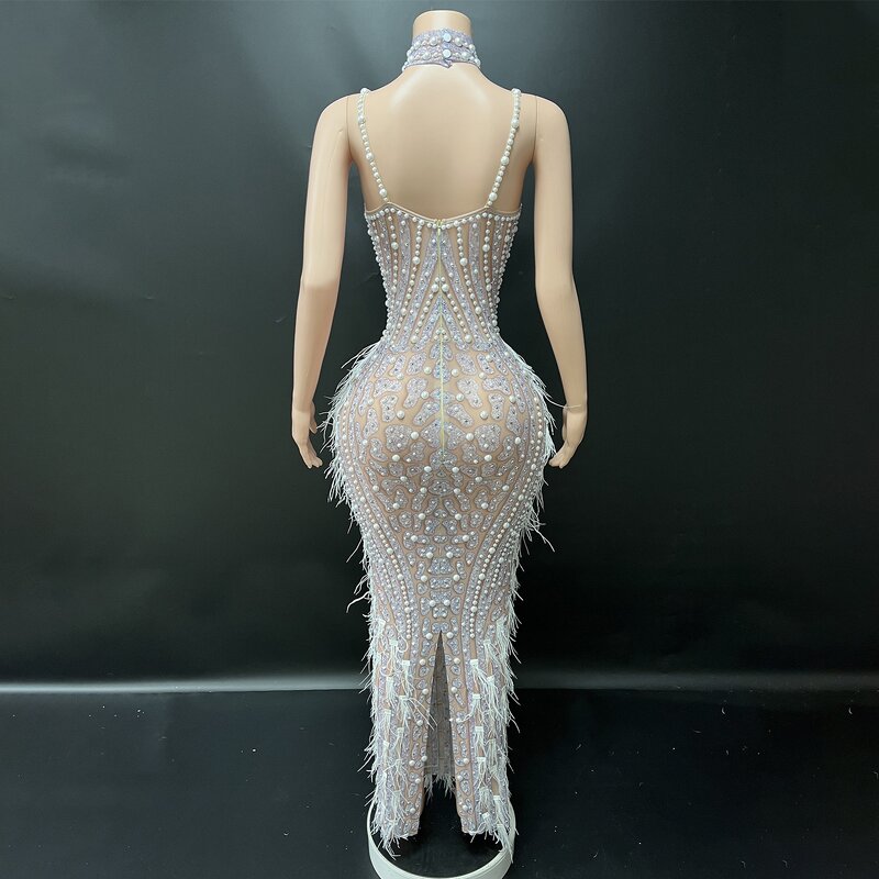 New Year Party Dress Factory - OEM/ODM NOVANCE 5315 Sleeveless Elegant Feather White Sexy V Neck