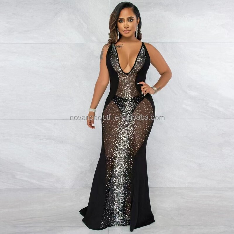 Brand Dress Manufacturer - OEM/ODM Novance Elegant See Through Fish Tail Rhinestone Sequined Sexy
