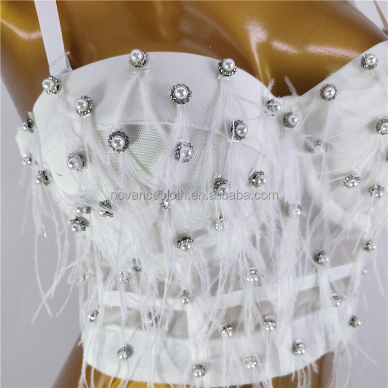Feather Camisole Manufacturer - OEM/ODM NOVANCE 2022 New Arrivals with Rhinestones Sexy Crop Top