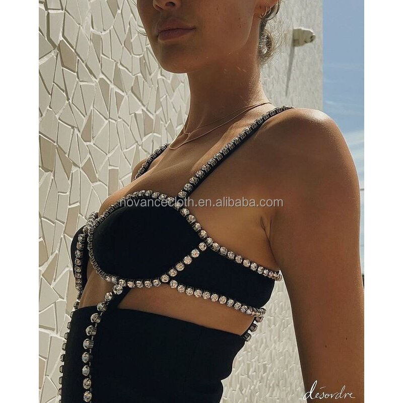 Hollow Out Dress Factory - OEM/ODM Novance B3203 Shiny Crystals Short Evening Off Shoulder Sexy