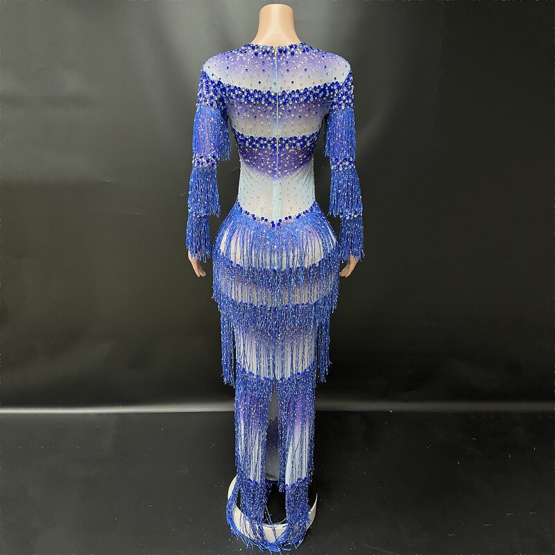 Evening Party Dress Manufacturer - OEM/ODM Novance Y5045 Blue Rhinestones Tassels Elegant Fashion
