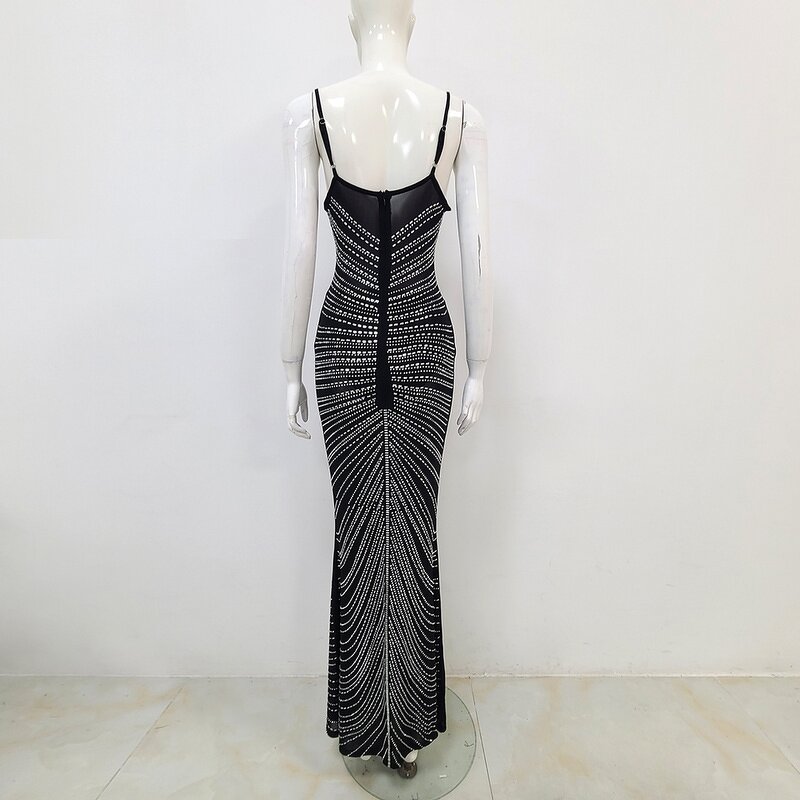 See Through Dress Manufacturer - OEM/ODM NOVANCE Trendy 2023 Black Tassels Shiny Diamonds Bridesmaid
