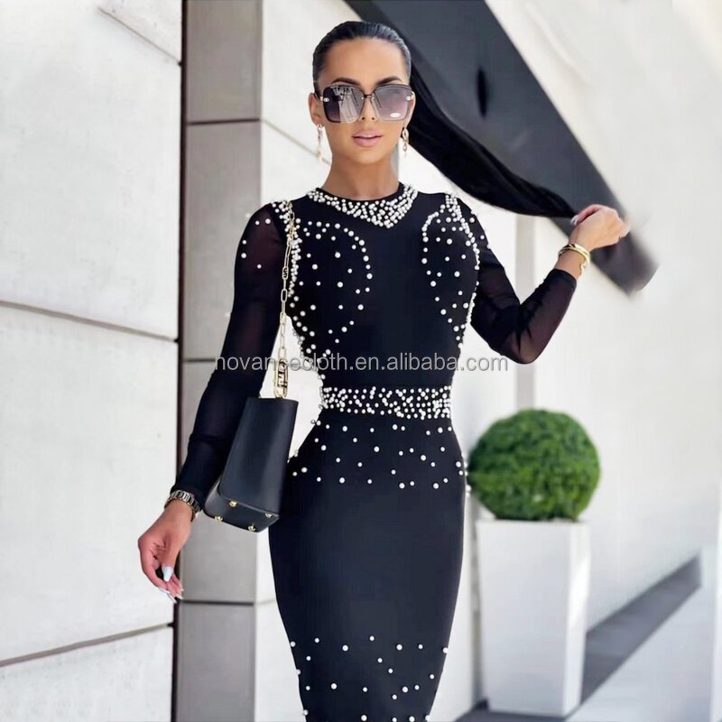 Clothing Boutique Manufacturer - OEM/ODM Vendors Formal Office Evening Dresses Shiny Stones Crystal