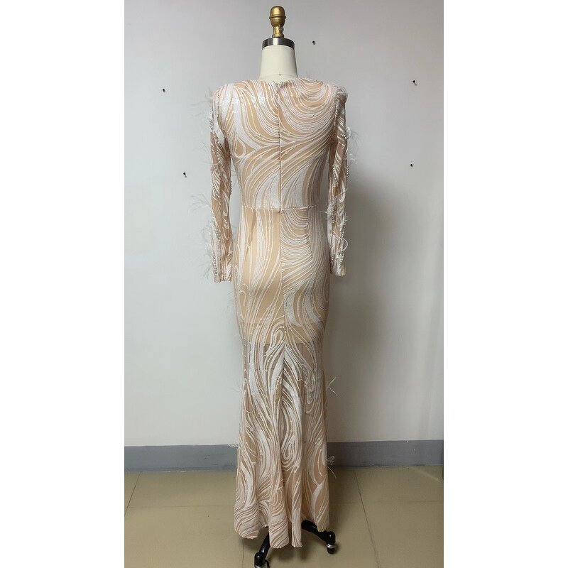 Boutique Wholesale Factory - OEM/ODM NOVANCE Elegant Feather Bling Pearls White Wedding Dress Maxi