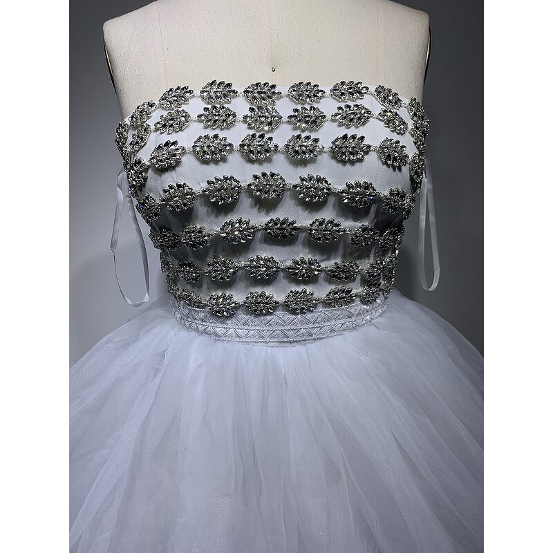 Dropshipping Products Factory - OEM/ODM NOVANCE 2023 Shiny Diamonds White Tube Top Front Short