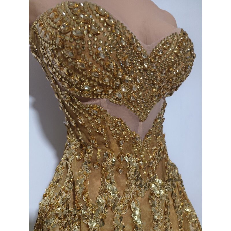 Backless Club Dress Manufacturer - OEM/ODM Novance Y10 Sexy Golden Rhinestones Sequins Dance Costume