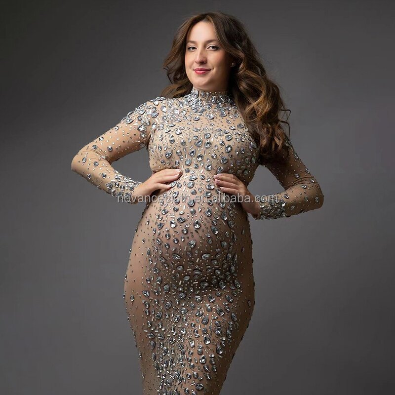Maternity Clothes Factory - OEM/ODM Nocance Y2175 Plus Size Women's Shinny Crystal Mesh Baby Shower