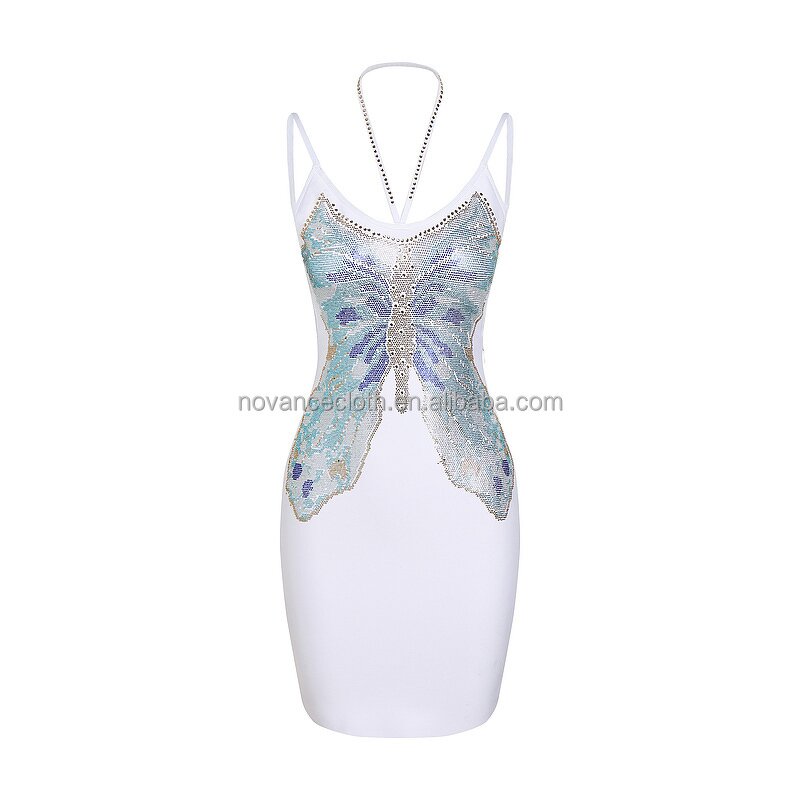 Evening Dresses Factory - OEM/ODM Novance 2022 Midi Butterfly Shiny Rhinestone Italy Sexy White