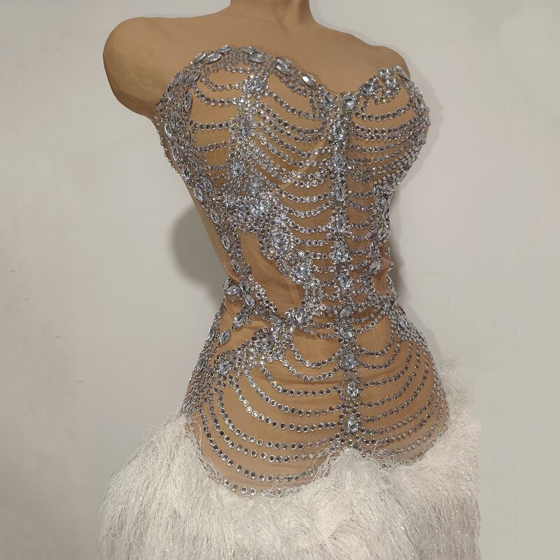 Strapless Sexy Dress Factory - OEM/ODM Novance Y5 Hot Selling Shiny Rhinestones White Feathers Hem