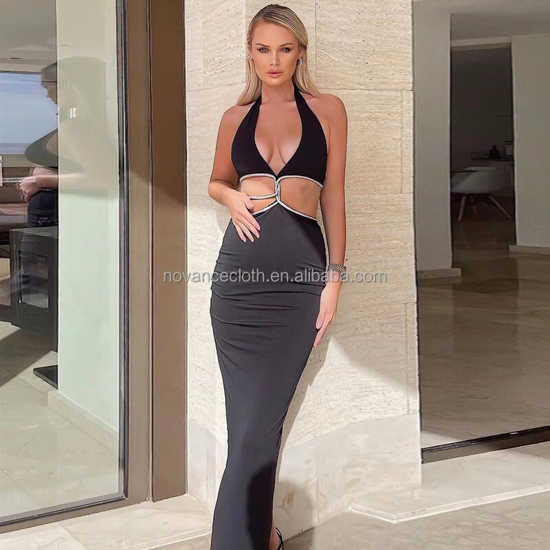 Sexy Outfits Manufacturer - OEM/ODM 2022 Hollow Out Maxi Women Party Dress Kaftan Shiny Crystals