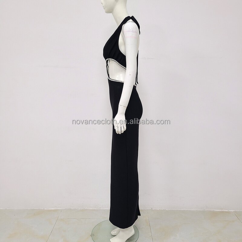 Sexy Outfits Manufacturer - OEM/ODM 2022 Hollow Out Maxi Women Party Dress Kaftan Shiny Crystals