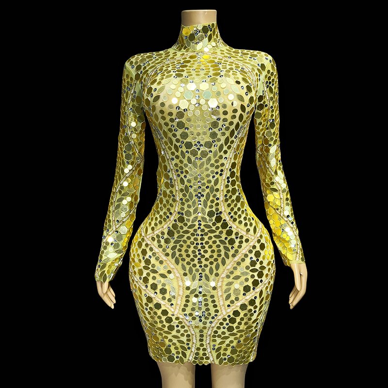 Mirror-like Sequins Dress Factory - OEM/ODM Novance Y4147 Hot Trending Wedding Cocktail Gold Dresses