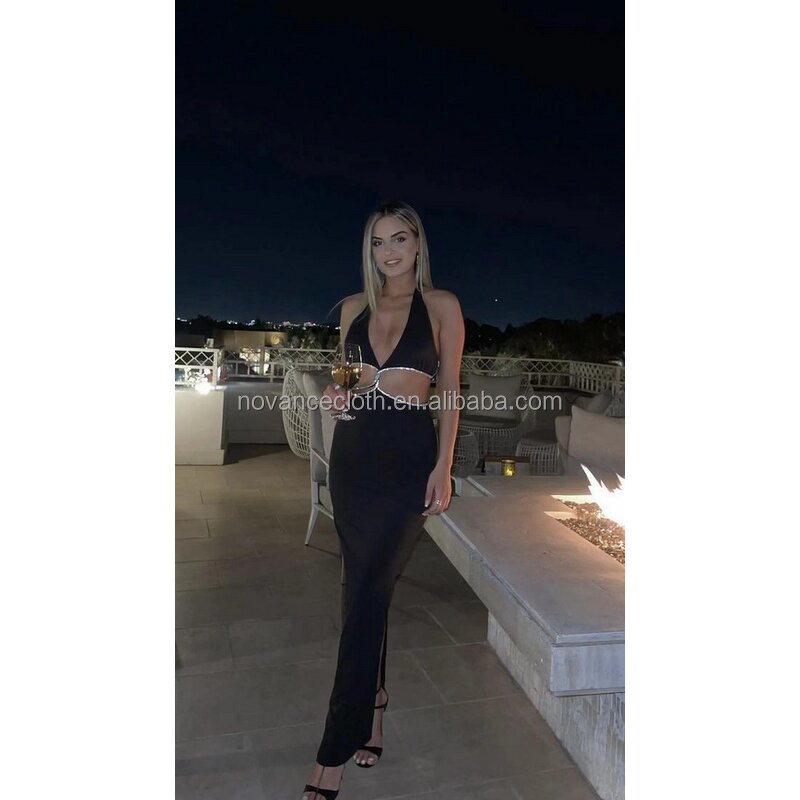 Sexy Outfits Manufacturer - OEM/ODM 2022 Hollow Out Maxi Women Party Dress Kaftan Shiny Crystals