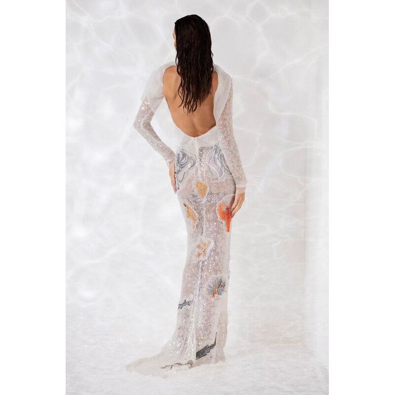 New Dress Manufacturer - OEM/ODM NOVANCE 2023 Underwater World Sexy Backless Evening Gown Silver